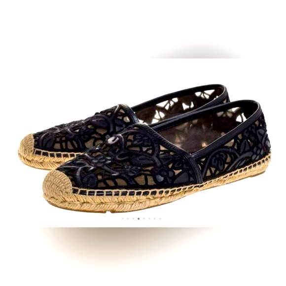 TORY BURCH Black Lace Espadrille Flats - Picture 2 of 6